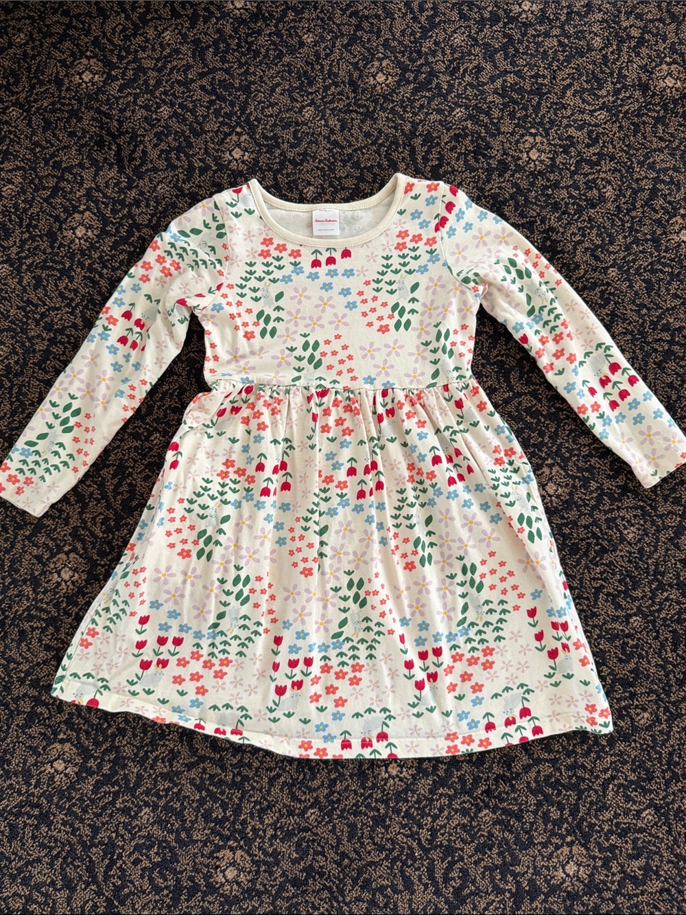 Hanna Andersson Cream Floral Long-Sleeve Play Dress